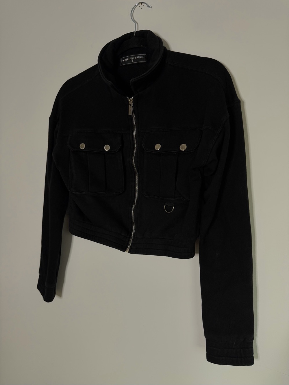 Maniere De Voir Black Cropped Utility Jacket with Front Pockets size Small
